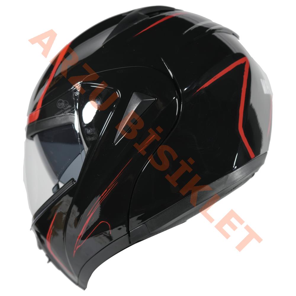 VRT - ÇENE AÇILIR VİZÖRLÜ KASK [MB808] [SİYAH - KIRMIZI] [M]