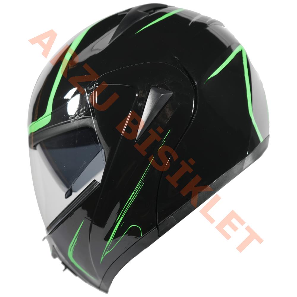 VRT - ÇENE AÇILIR VİZÖRLÜ KASK [MB808] [SİYAH - YEŞİL] [L]