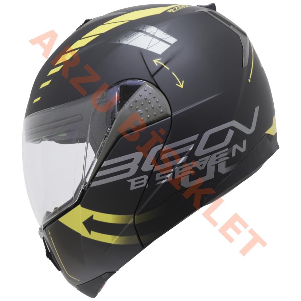 BEON- ÇENE AÇILIR VİZÖRLÜ KASK [B700] [SİYAH - SARI] [VERTİGO] [S]